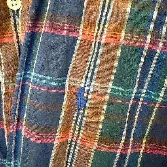 Polo Ralph Lauren Long Sleeve Shirt Navy Brown Green  Plaid Twill Men’s Large - Picture 5 of 6